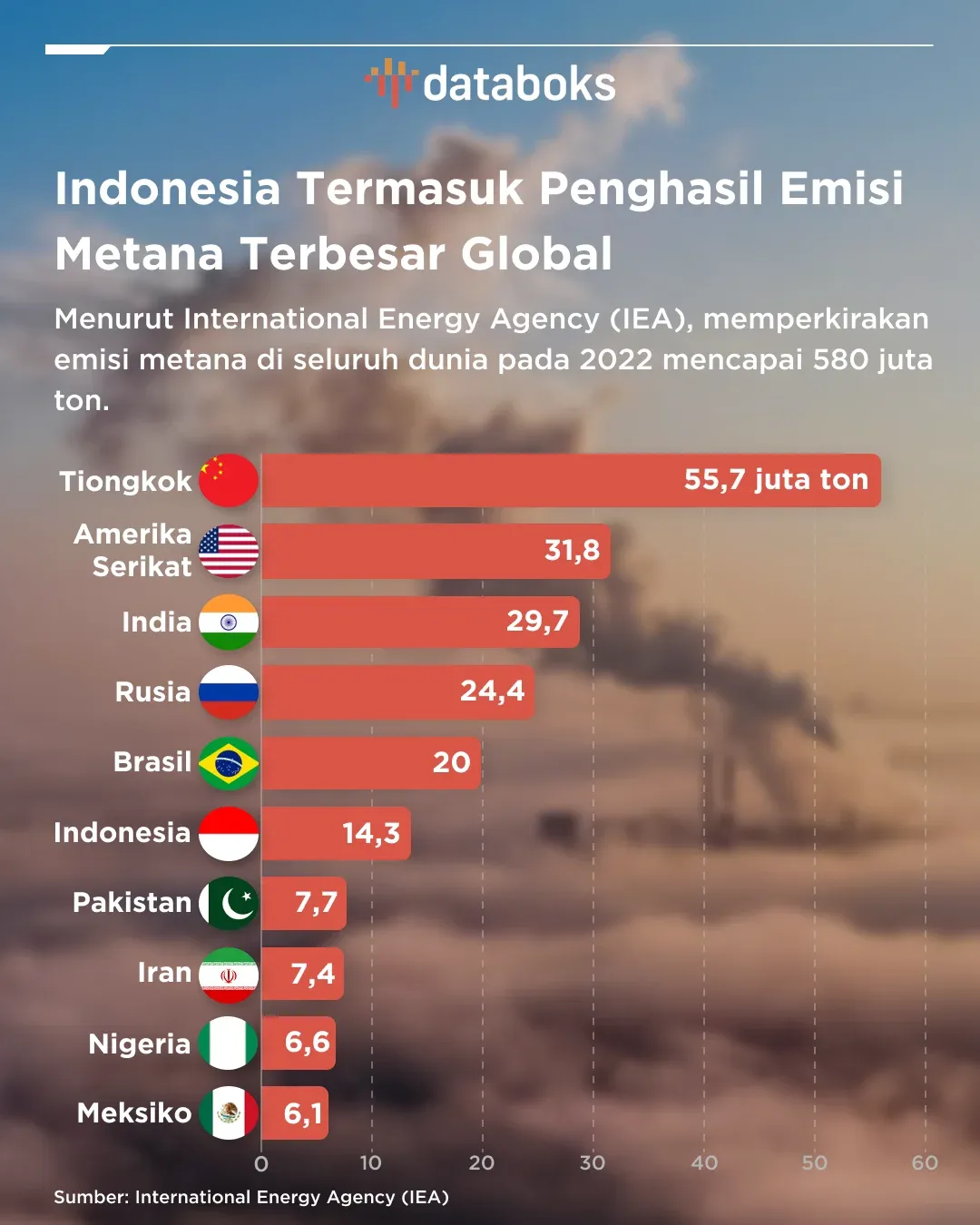 IEA: Indonesia Jadi Penyumbang Emisi Metana Terbesar Kedua di Asia Tenggara