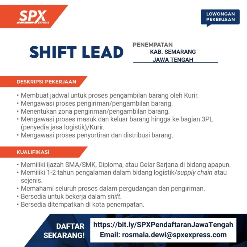 Shift Lead SPX Express, Kab. Ciamis, Jawa Barat
