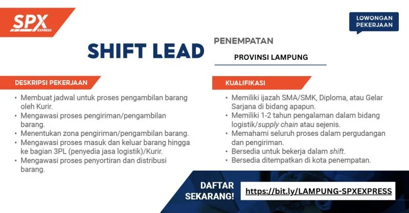 Supervisor Shift SPX Express (Tulang Bawang, Lampung)